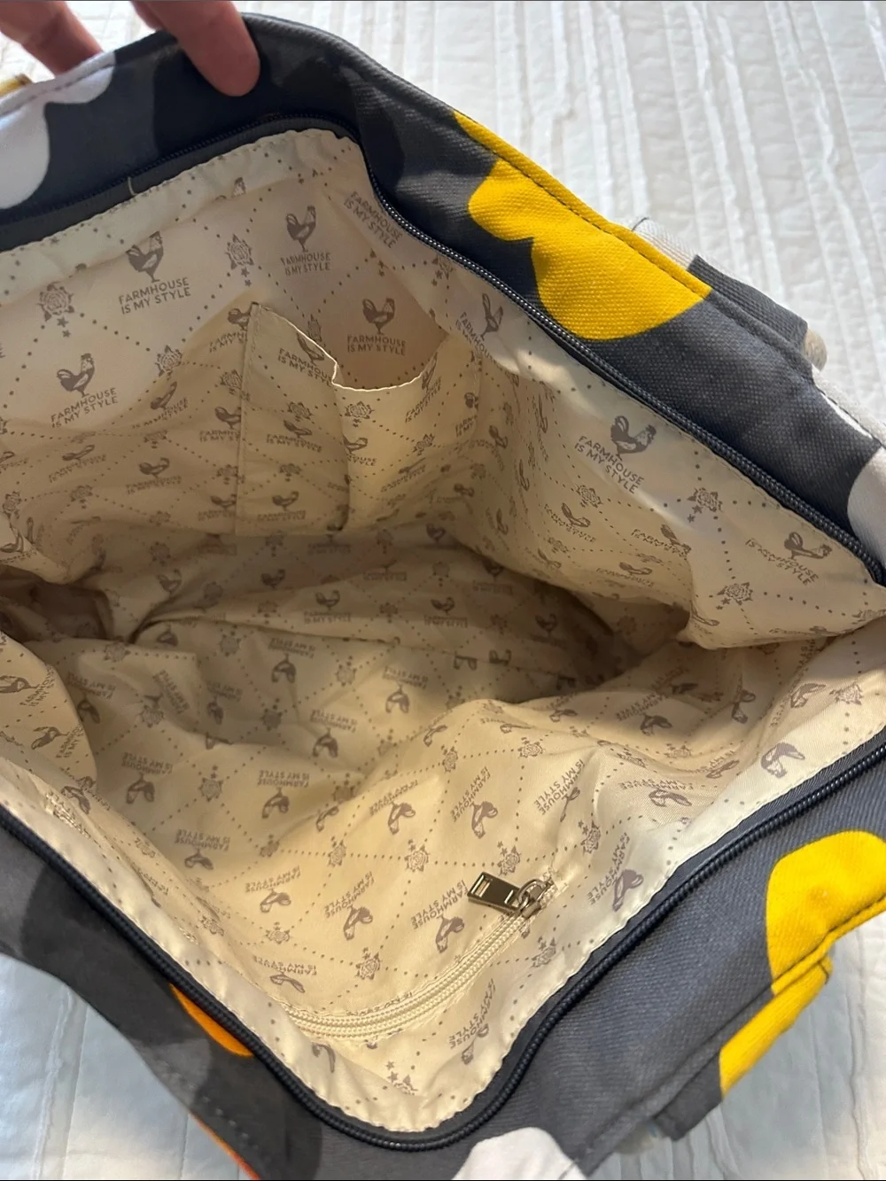 Floral Canvas Tote Bag in Gray, Yellow, Orange, White